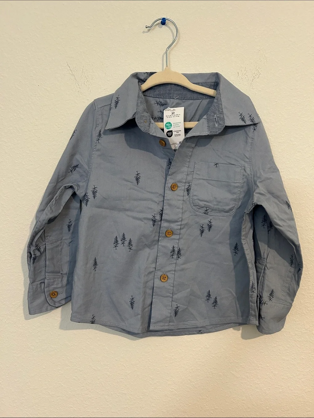 OshKosh B'gosh Light Blue Button-Up Shirt with Tree Motif